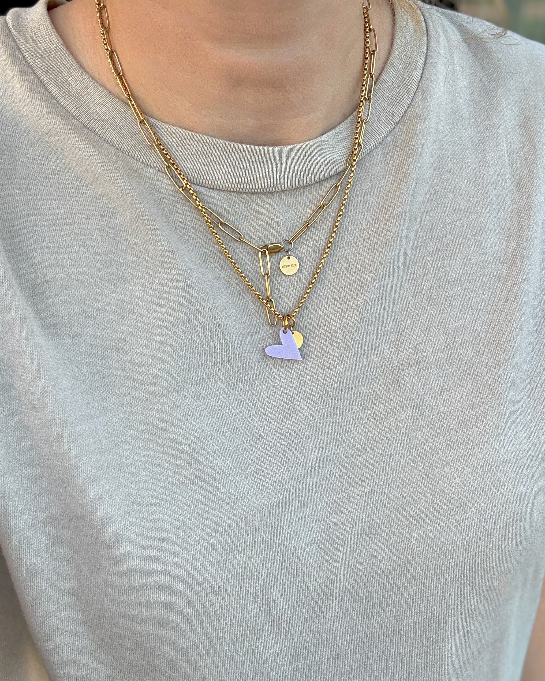 ACRYL HEART NECKLACE SOFT LILAC GOLD