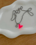 ACRYL HEART NECKLACE RED SILVER