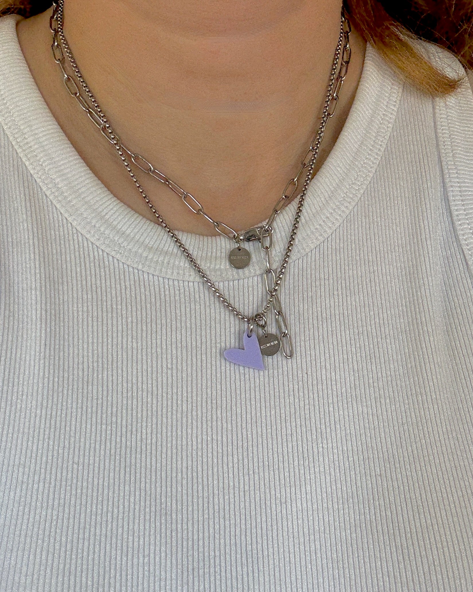 ACRYL HEART NECKLACE SOFT LILAC SILVER